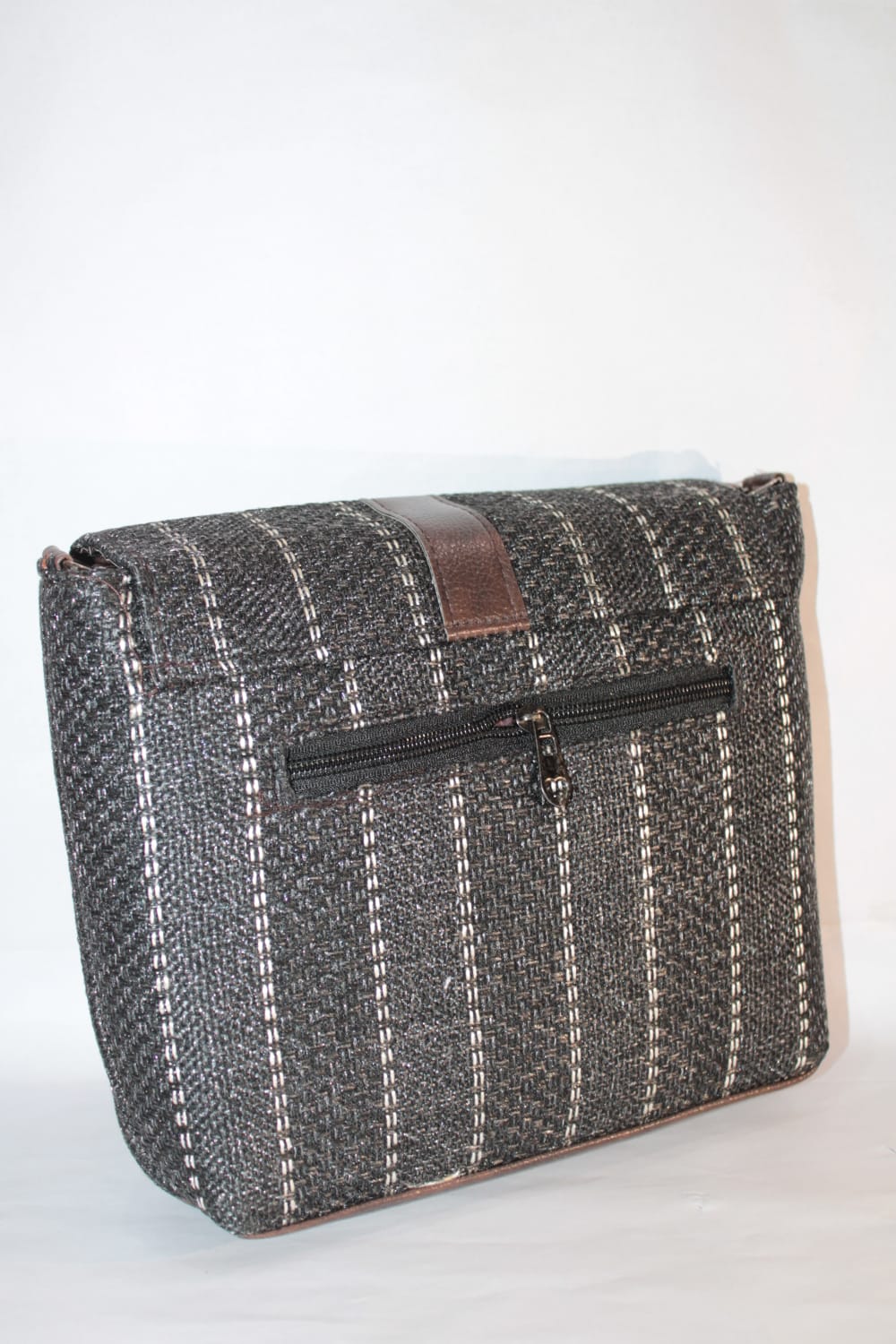 Gozya Black color with white lines Women's Hand Crafted Jute Flap Sling Bag