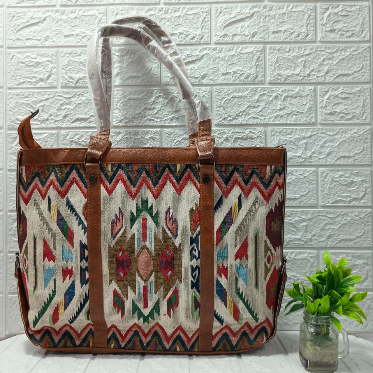 Gozya Brown Printed Tote Bag handcrafted with elegant Design
