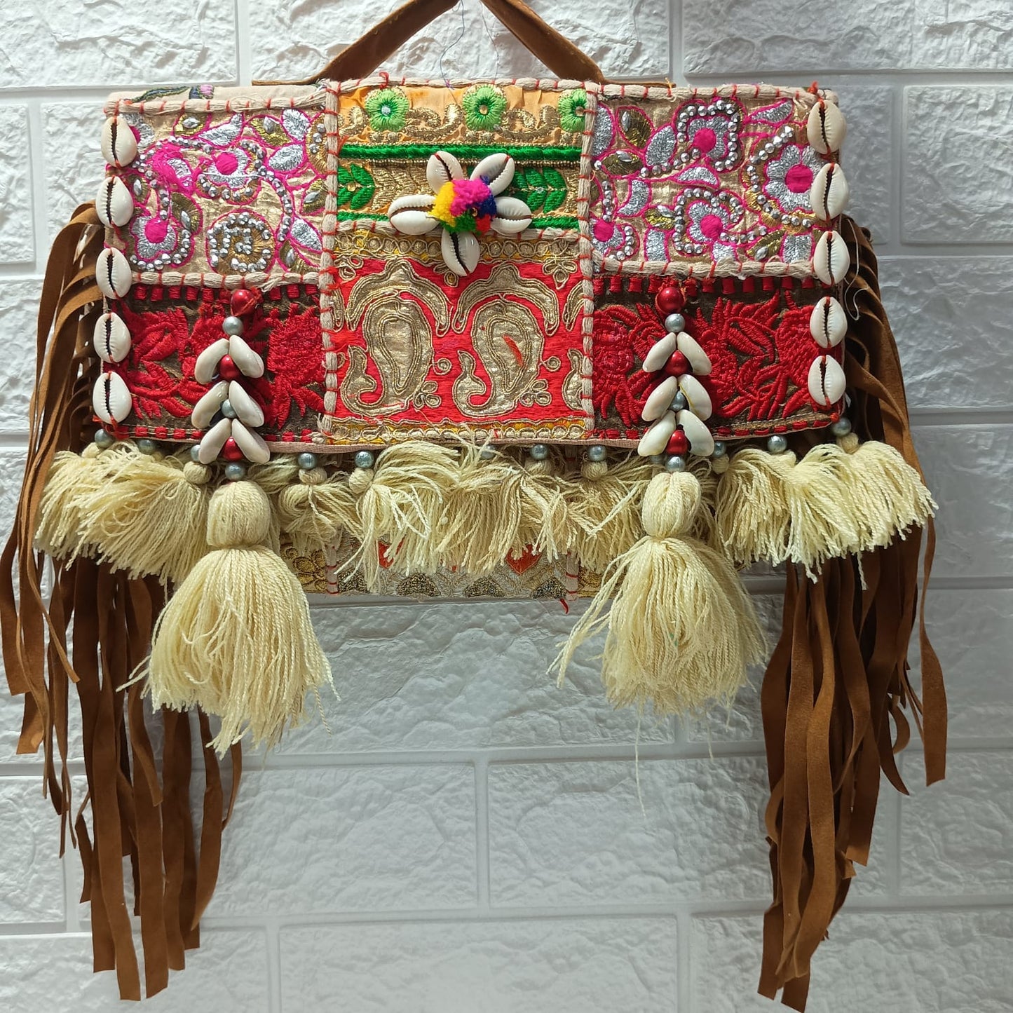 GOZYA Handcrafted Banjara Ethnic vintage Sling Bag Embroidered Floral Design Fringed with Strap Crossbody bag for Girls & Women