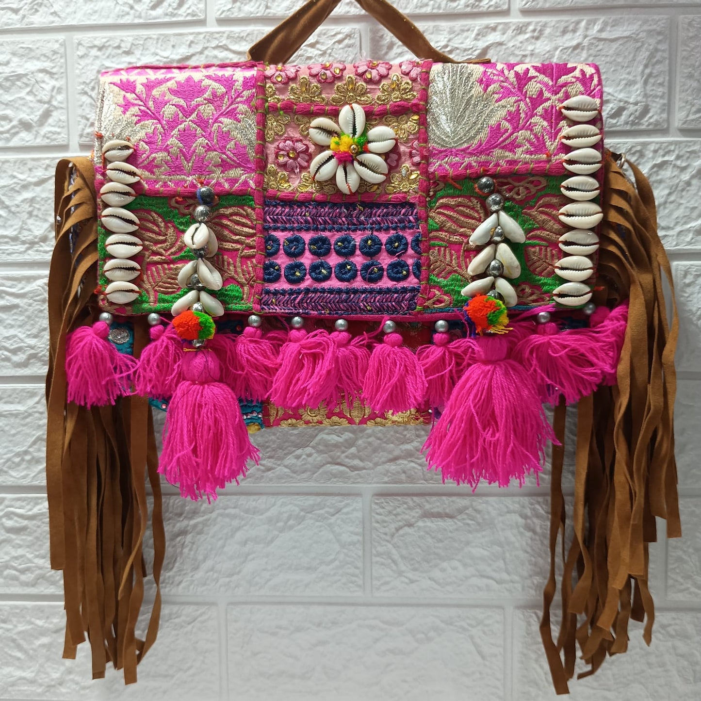 GOZYA Handcrafted Banjara Ethnic vintage Sling Bag Embroidered Floral Design Fringed with Strap Crossbody bag for Girls & Women