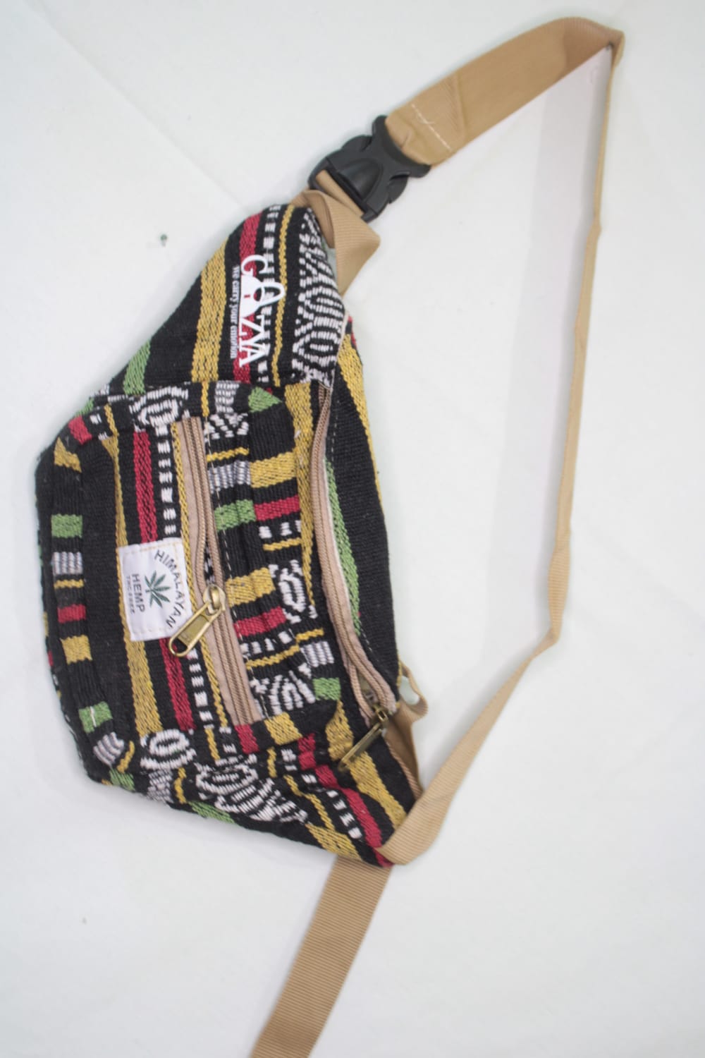 GOZYA Himalayan Travel Waist Bag for Men & Women, Handcrafted Fanny Pack for Men with 100% Pure Hemp Fabric, Durable Hip Waist Bags with Adjustable Handle
