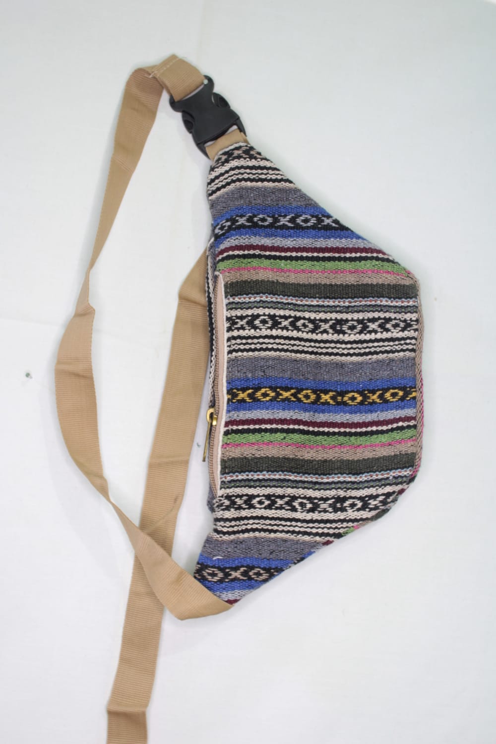 GOZYA Himalayan Travel Waist Bag for Men & Women, Handcrafted Fanny Pack for Men with 100% Pure Hemp Fabric, Durable Hip Waist Bags with Adjustable Handle