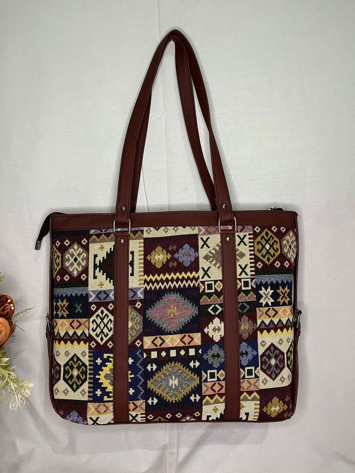 Gozya Vegan Leather Printed Handcraft Tote Bag with Elegant Design