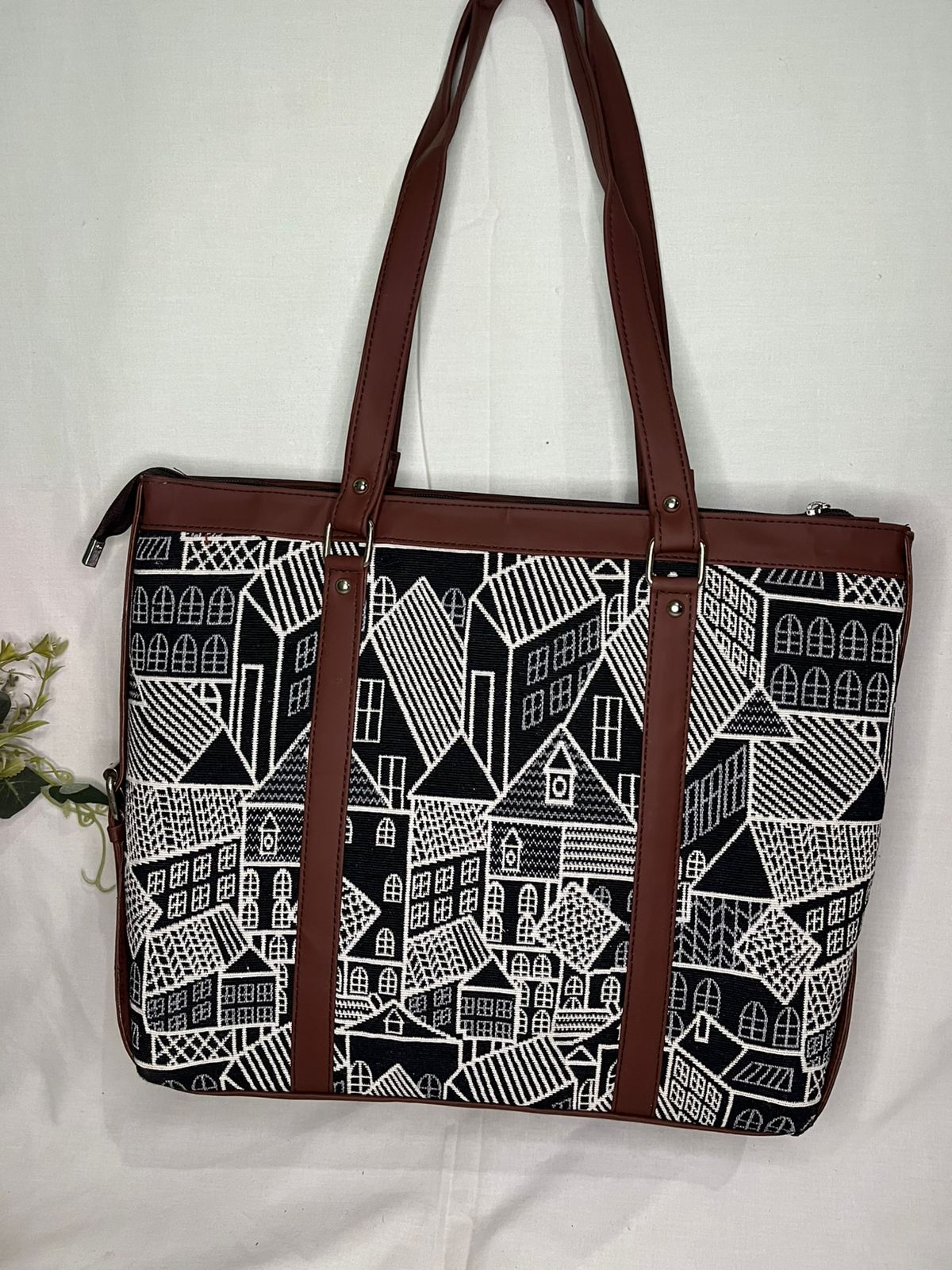 Gozya Vegan Leather line Printed Handcraft Tote Bag with Elegant Design