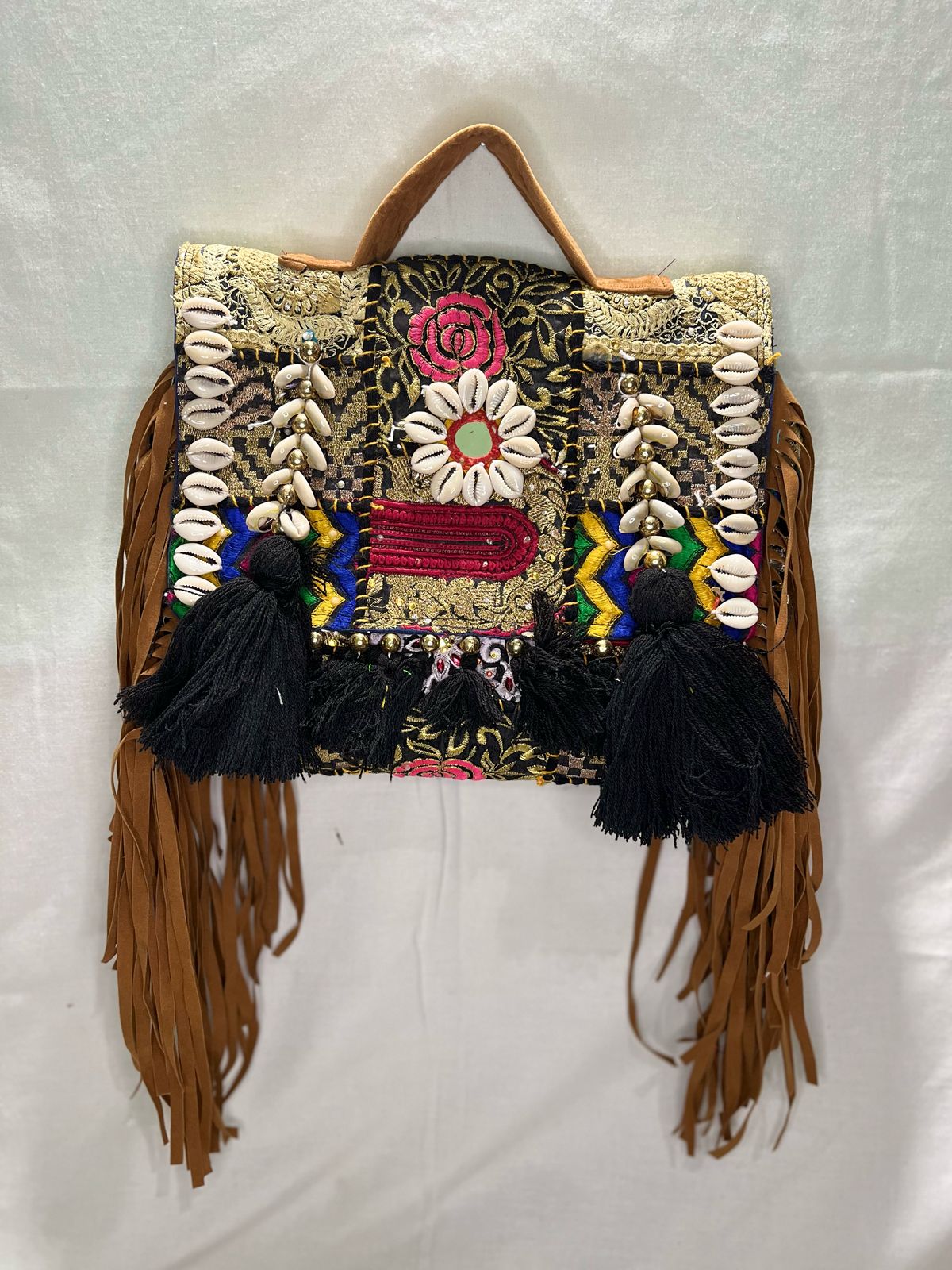 GOZYA Handcrafted Banjara Ethnic vintage Sling Bag Embroidered GZB4 Design Fringed with Strap Crossbody bag for Girls & Women