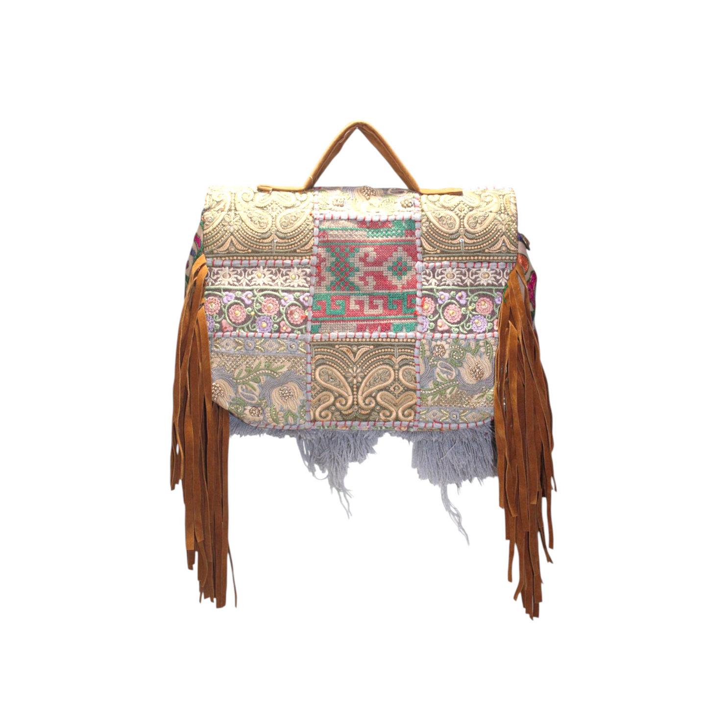 GOZYA Handcrafted Banjara Ethnic vintage Sling Bag Embroidered Gray Floral Design Fringed with Strap Crossbody bag for Girls & Women