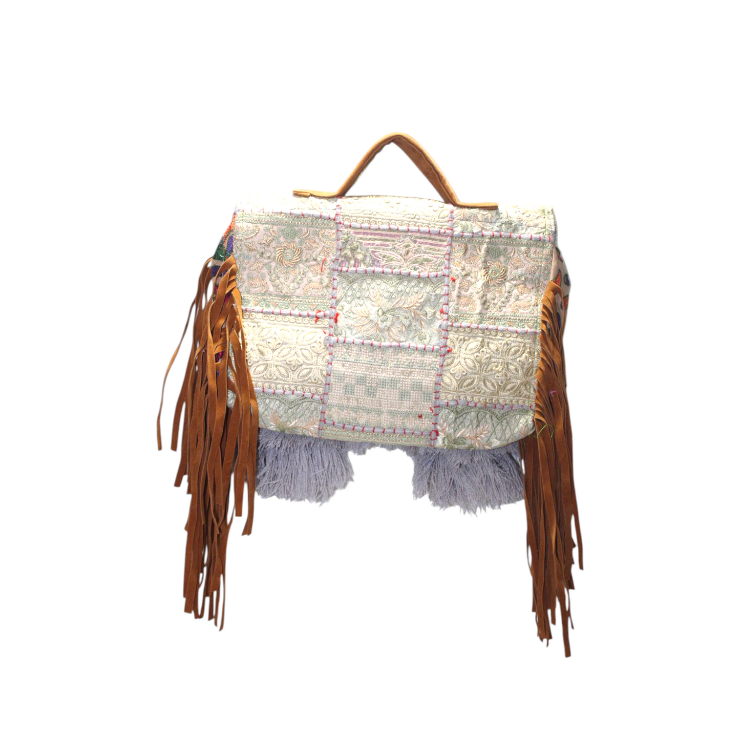GOZYA Handcrafted Banjara Ethnic vintage Sling Bag Embroidered Gray Floral Design Fringed with Strap Crossbody bag for Girls & Women
