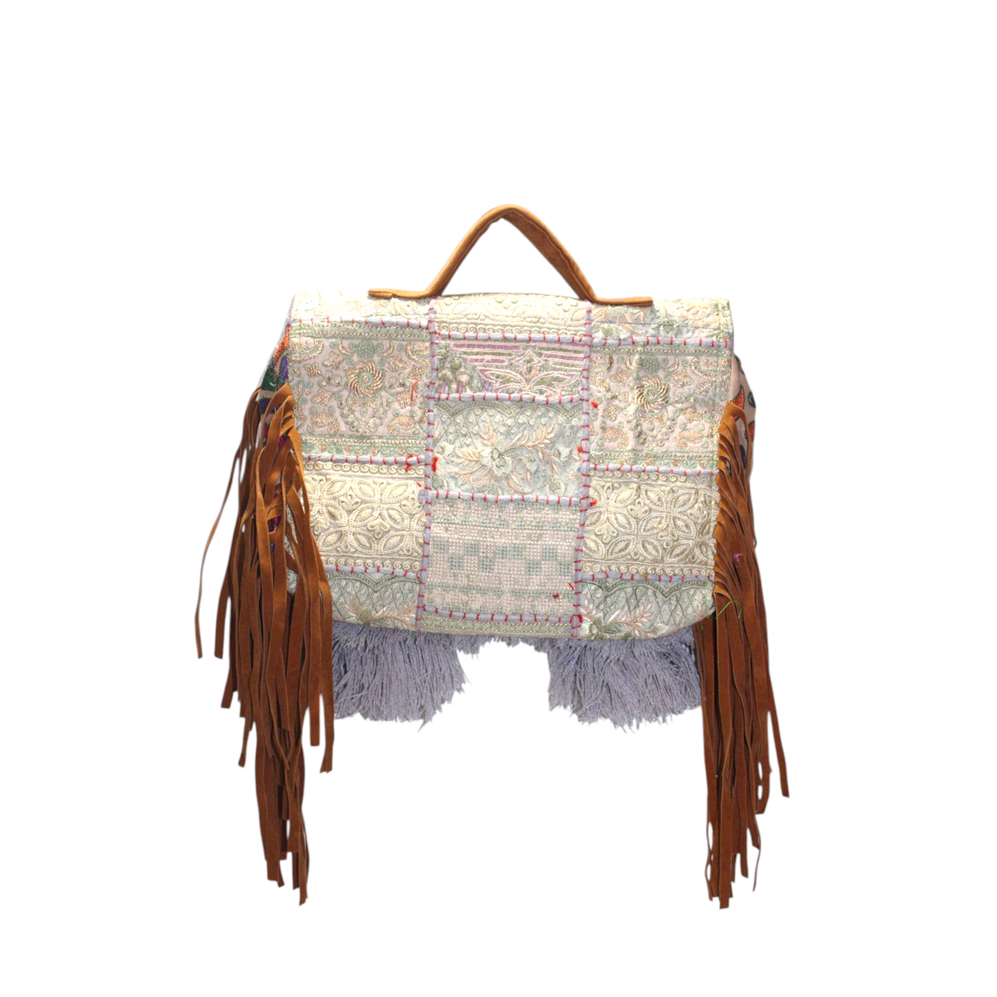 GOZYA Handcrafted Banjara Ethnic vintage Sling Bag Embroidered Gray Floral Design Fringed with Strap Crossbody bag for Girls & Women