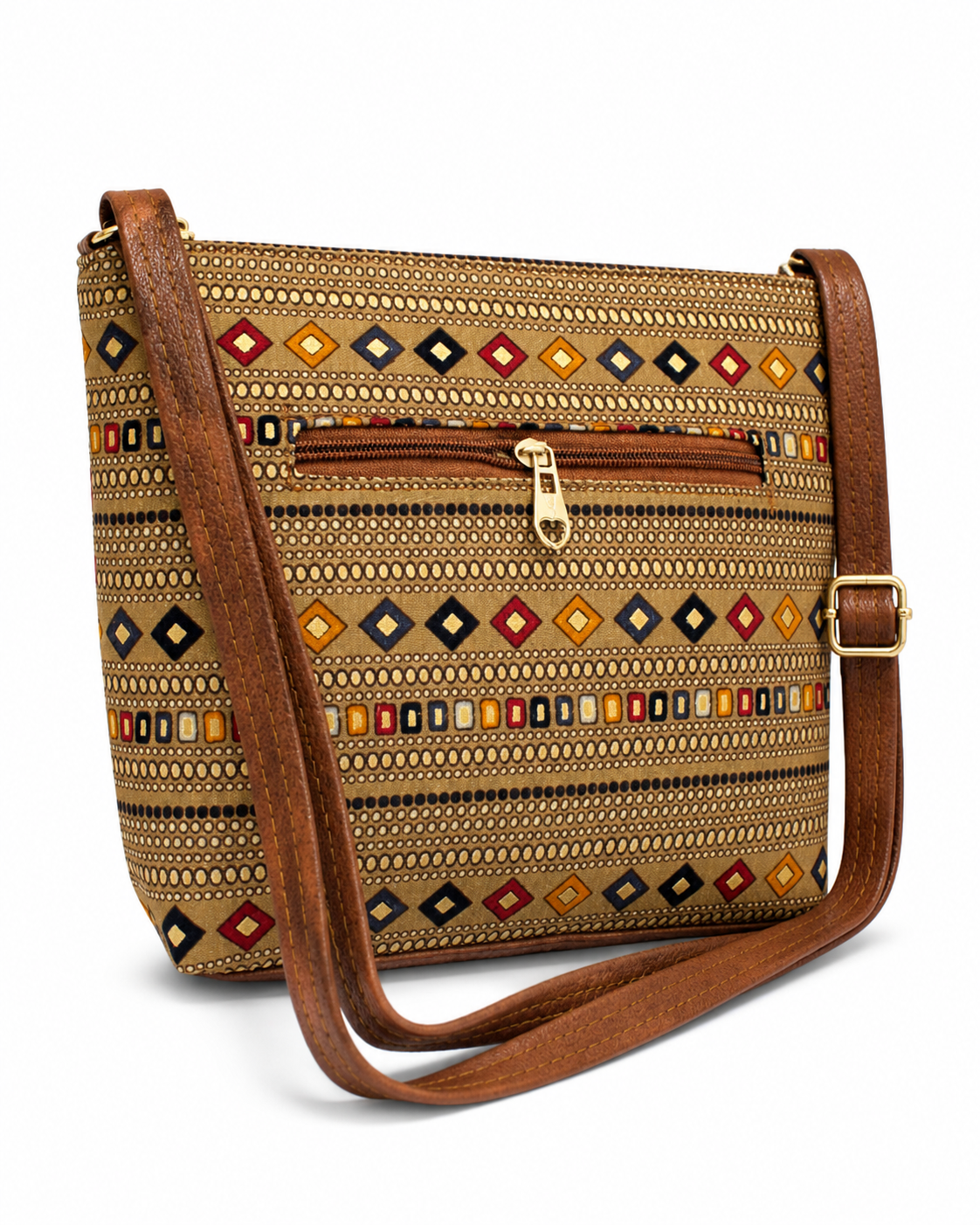 Gozya epic golden bag Women's Hand Crafted Jute Multicolour block print  Flap Sling Bag