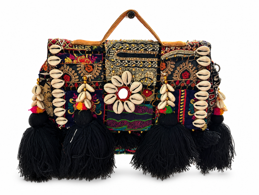GOZYA Handcrafted Banjara Ethnic vintage Sling Bag Embroidered GZB1 Design Fringed with Strap Crossbody bag for Girls & Women