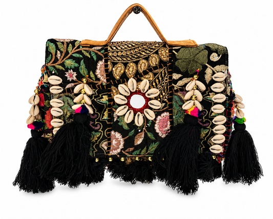 GOZYA Handcrafted Banjara Ethnic vintage Sling Bag Embroidered GZB6 Design Fringed with Strap Crossbody bag for Girls & Women