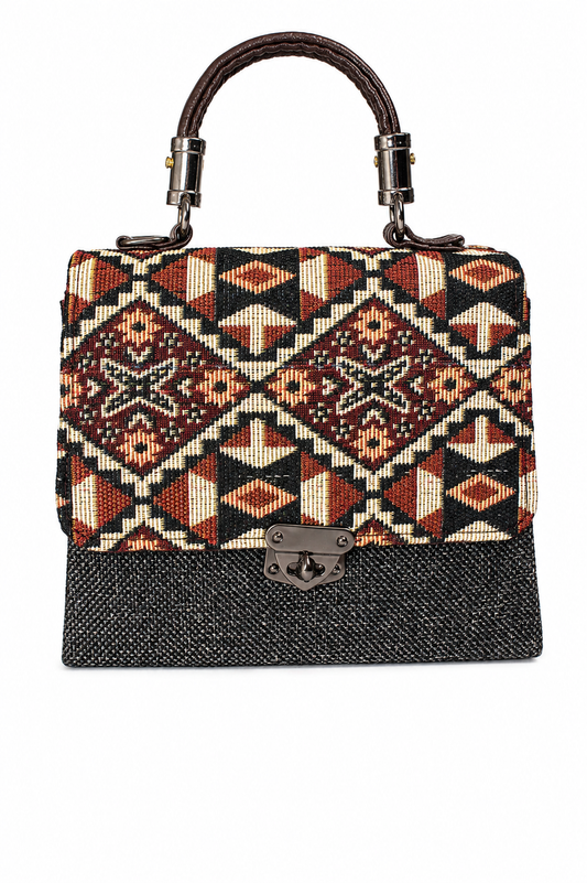 Gozya Woven Geometric Tapestry Handbag