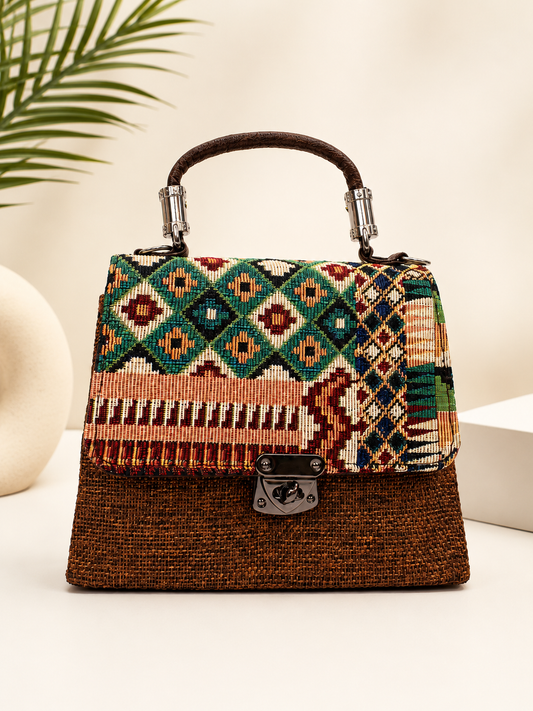 Gozya Woven Tapestry Top-Handle Handbag