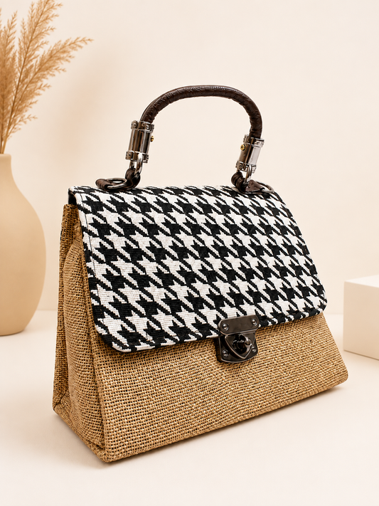 Gozya Woven Houndstooth Top-Handle Bag