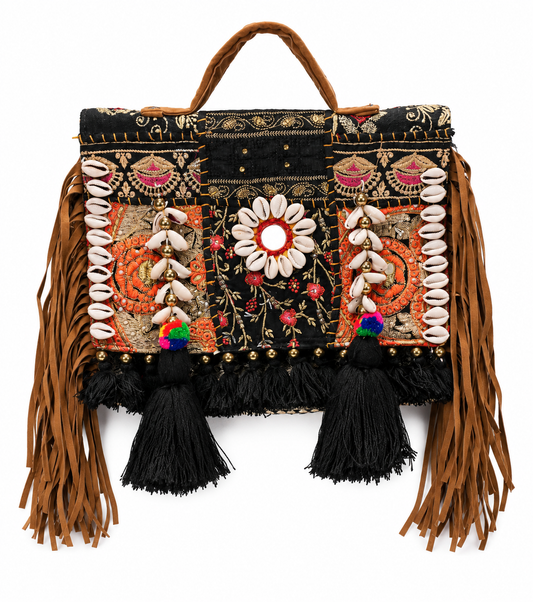 GOZYA Handcrafted Banjara Ethnic vintage Sling Bag Embroidered GZB18 Design Fringed with Strap Crossbody bag for Girls & Women