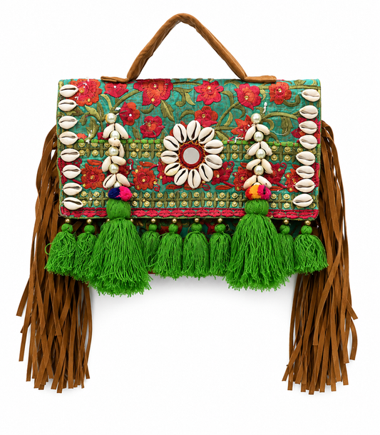 GOZYA Handcrafted Banjara Ethnic vintage Sling Bag Embroidered GZB16 Design Fringed with Strap Crossbody bag for Girls & Women