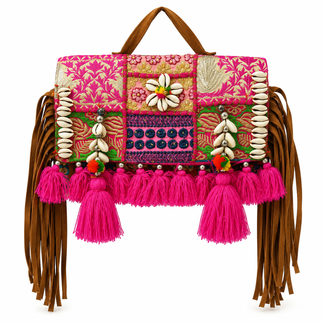 GOZYA Handcrafted Banjara Ethnic vintage Sling Bag Embroidered Floral Design Fringed with Strap Crossbody bag for Girls & Women