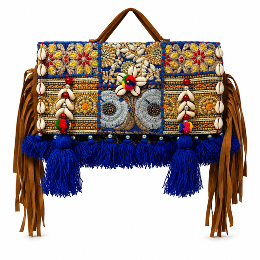 GOZYA Handcrafted Banjara Ethnic vintage Sling Bag Embroidered Floral Design Fringed with Strap Crossbody bag for Girls & Women Gift For Some One Special