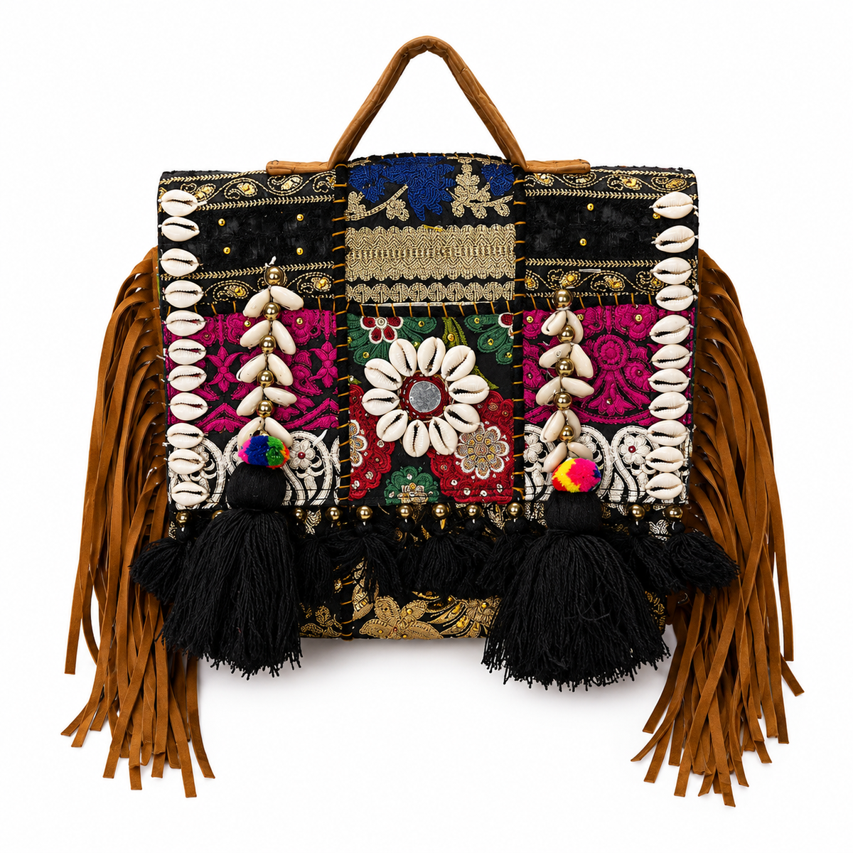 GOZYA Handcrafted Banjara Ethnic vintage Sling Bag Embroidered GZB1 Design Fringed with Strap Crossbody bag for Girls & Women