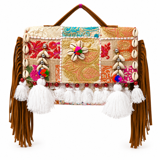 GOZYA Handcrafted Banjara Ethnic vintage Sling Bag Embroidered Floral Design Fringed with Strap Crossbody bag for Girls & Women