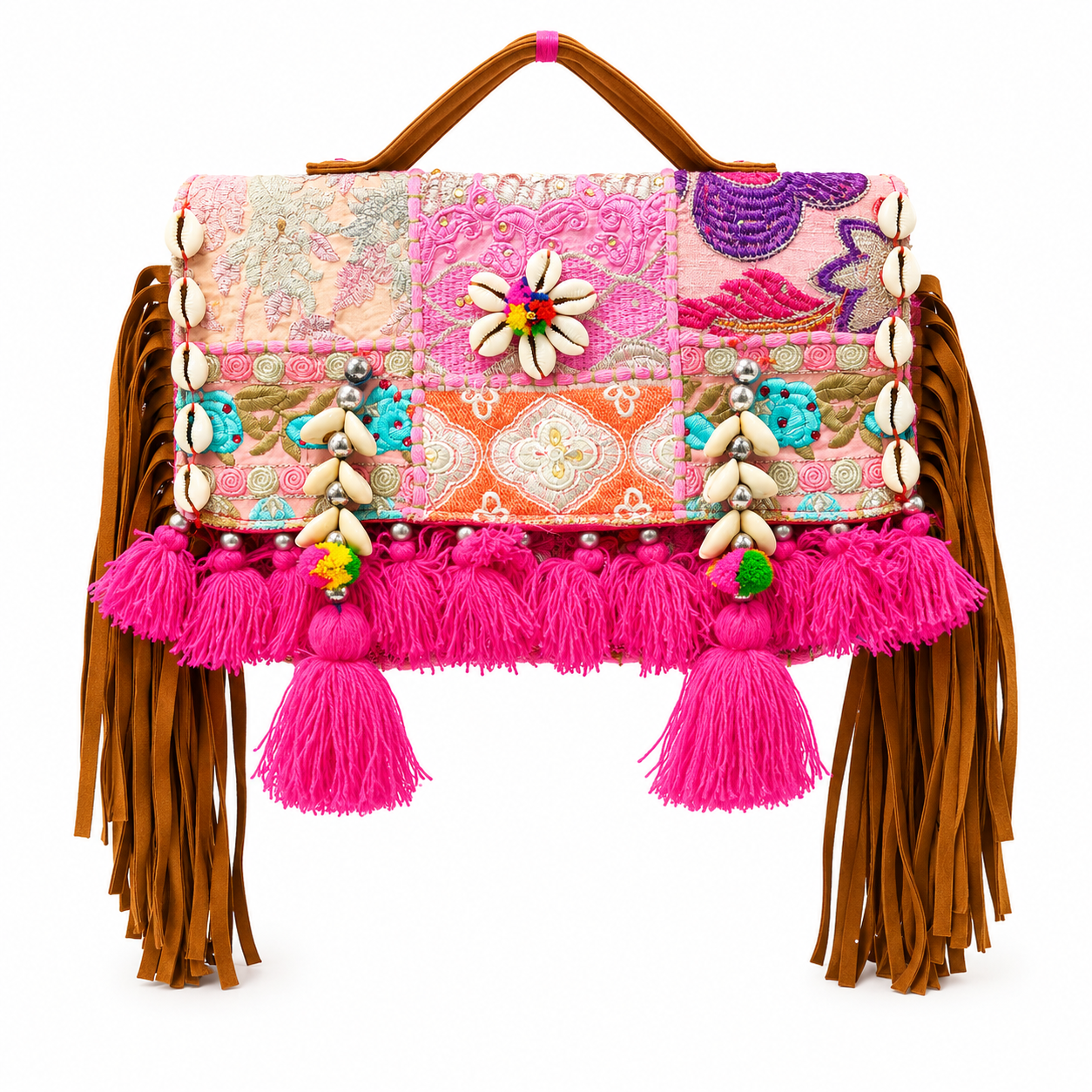 GOZYA Handcrafted Banjara Ethnic vintage Sling Bag Embroidered Floral Design Fringed with Strap Crossbody bag for Girls & Women