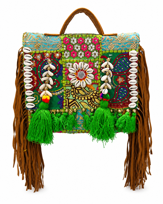 GOZYA Handcrafted Banjara Ethnic vintage Sling Bag Embroidered GZB13 Design Fringed with Strap Crossbody bag for Girls & Women