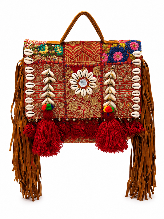 GOZYA Handcrafted Banjara Ethnic vintage Sling Bag Embroidered GZB8 Design Fringed with Strap Crossbody bag for Girls & Women