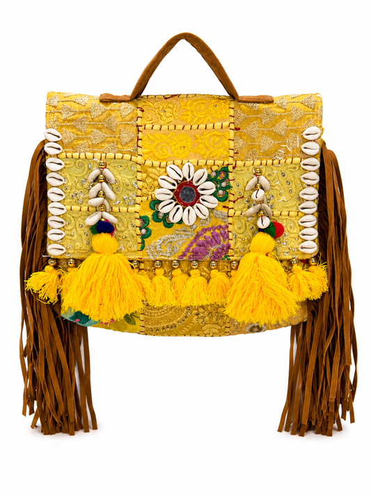 GOZYA Handcrafted Banjara Ethnic vintage Sling Bag Embroidered GZB5 Design Fringed with Strap Crossbody bag for Girls & Women