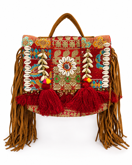 GOZYA Handcrafted Banjara Ethnic vintage Sling Bag Embroidered GZB3 Design Fringed with Strap Crossbody bag for Girls & Women