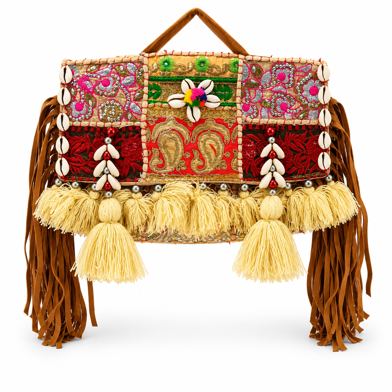 GOZYA Handcrafted Banjara Ethnic vintage Sling Bag Embroidered Floral Design Fringed with Strap Crossbody bag for Girls & Women
