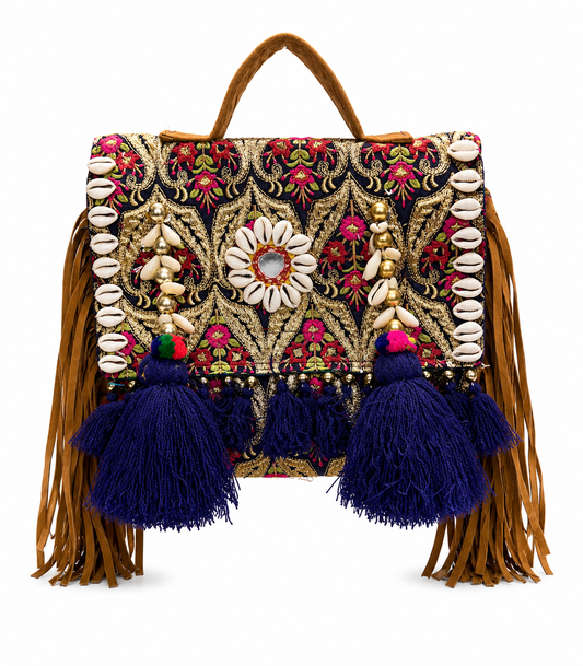 GOZYA Handcrafted Banjara Ethnic vintage Sling Bag Embroidered GZB11 Design Fringed with Strap Crossbody bag for Girls & Women