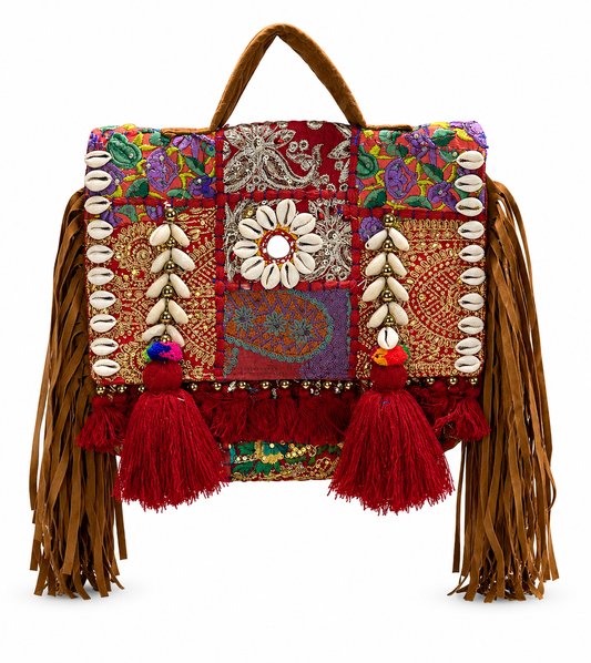 GOZYA Handcrafted Banjara Ethnic vintage Sling Bag Embroidered GZB10 Design Fringed with Strap Crossbody bag for Girls & Women