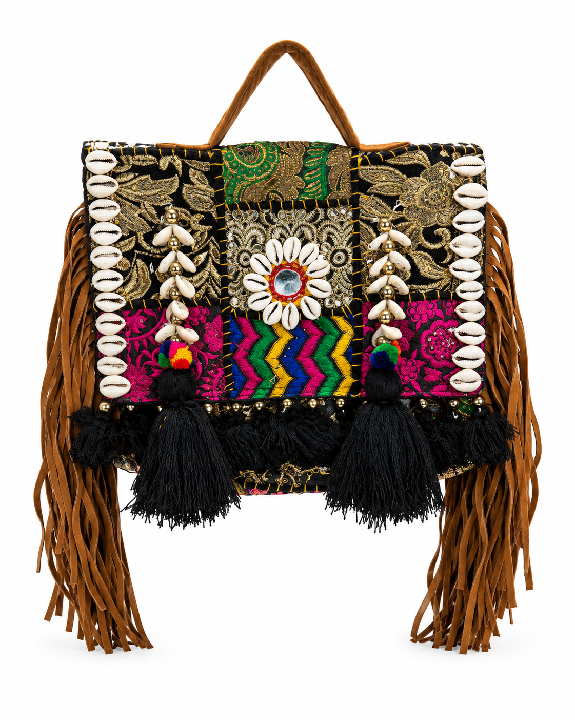 GOZYA Handcrafted Banjara Ethnic vintage Sling Bag Embroidered GZB9 Design Fringed with Strap Crossbody bag for Girls & Women