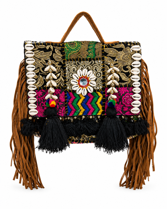 GOZYA Handcrafted Banjara Ethnic vintage Sling Bag Embroidered GZB9 Design Fringed with Strap Crossbody bag for Girls & Women