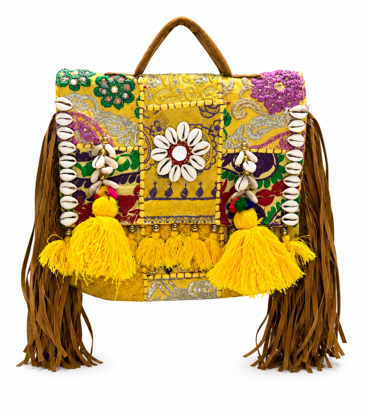 GOZYA Handcrafted Banjara Ethnic vintage Sling Bag Embroidered GZB7 Design Fringed with Strap Crossbody bag for Girls & Women
