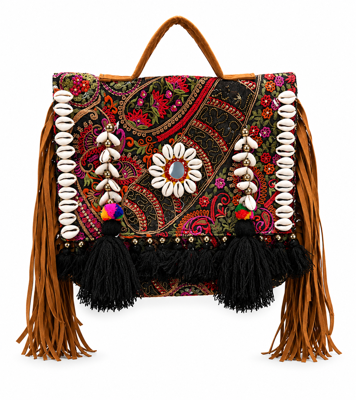 GOZYA Handcrafted Banjara Ethnic vintage Sling Bag Embroidered GZB6 Design Fringed with Strap Crossbody bag for Girls & Women