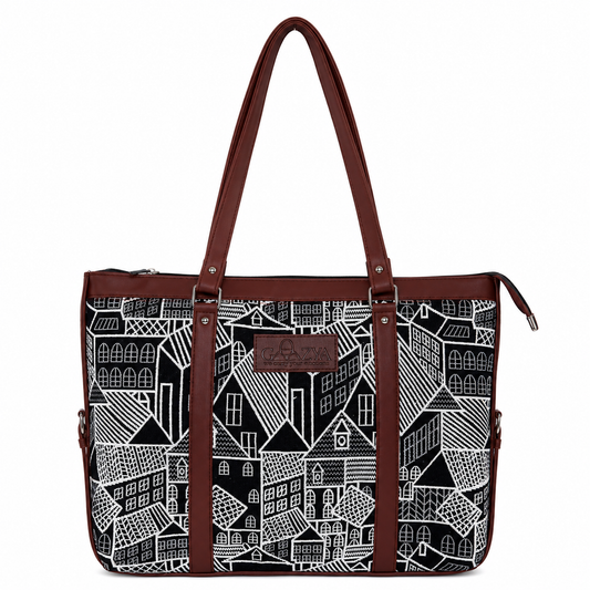 Gozya Vegan Leather line Printed Handcraft Tote Bag with Elegant Design