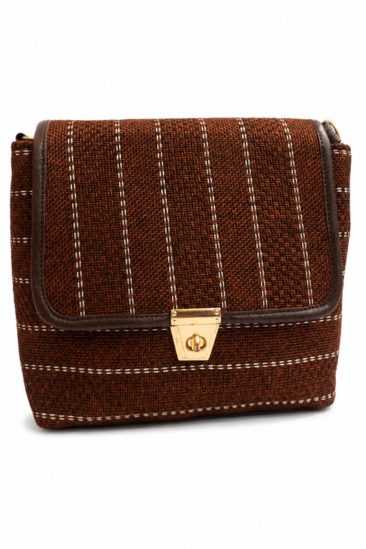 Gozya Brown color with white lines Women's Hand Crafted Jute Flap Sling Bag