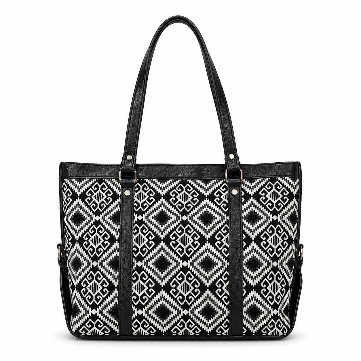 Gozya Black & White Block Handcraft Tote Bag with Elegant Design