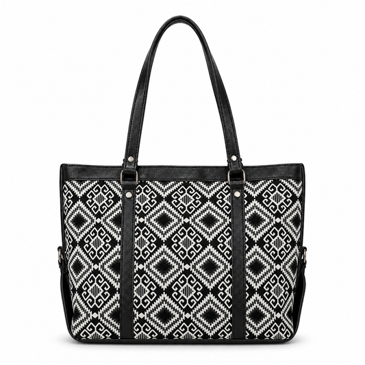 Gozya Black & White Block Handcraft Tote Bag with Elegant Design