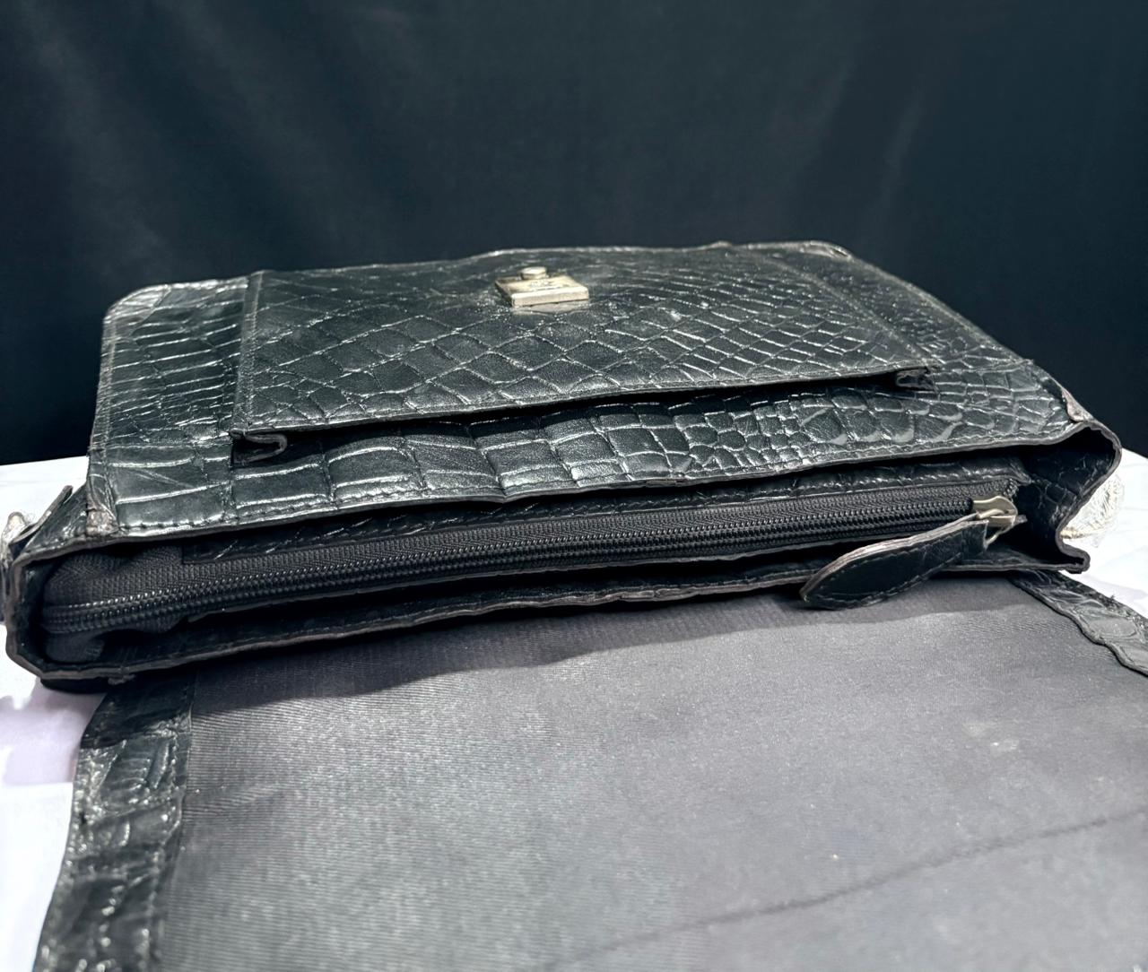 Noir Croc Statement Sling