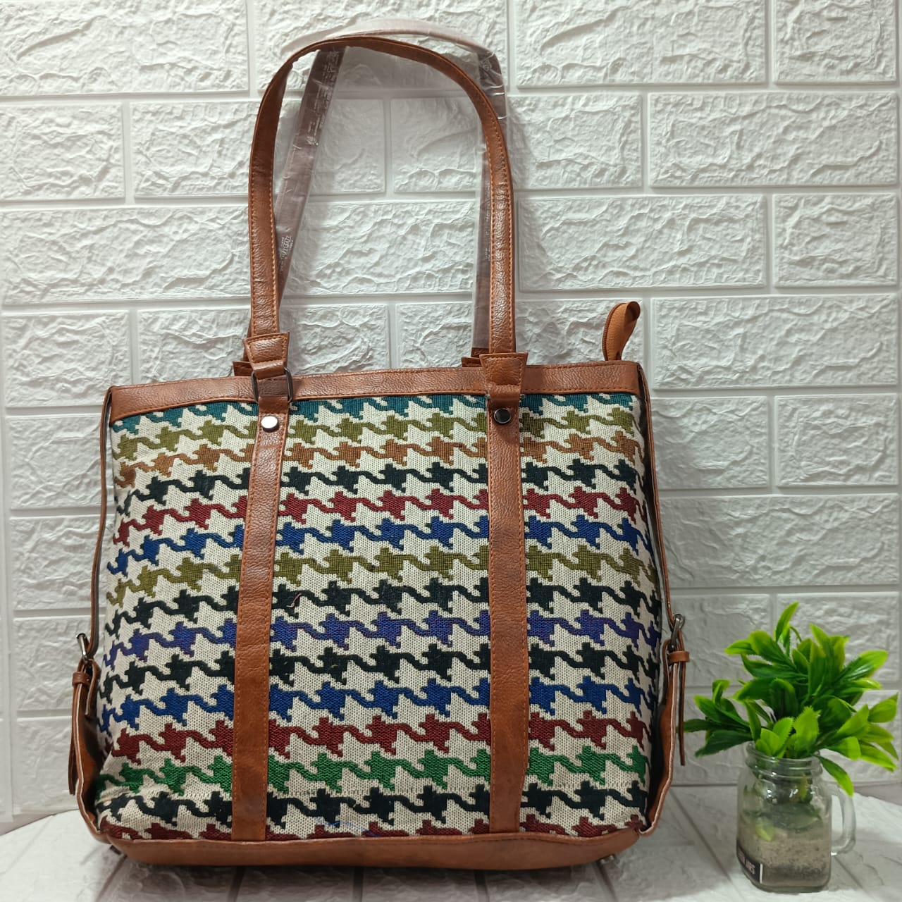 Gozya Handcrafted tote bag with rainbow design