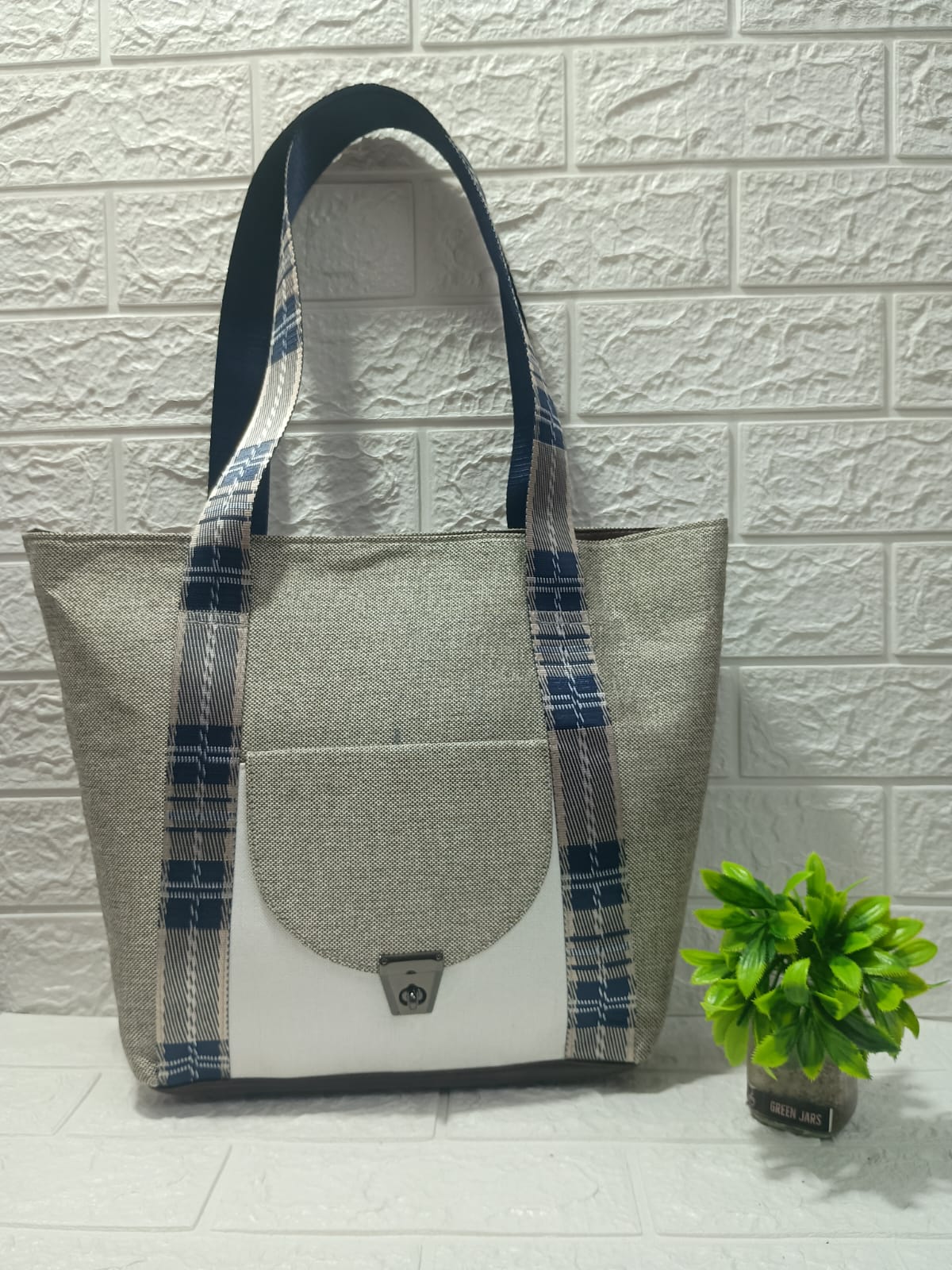 Gozya white Tote Bag handcrafted with elegant Design