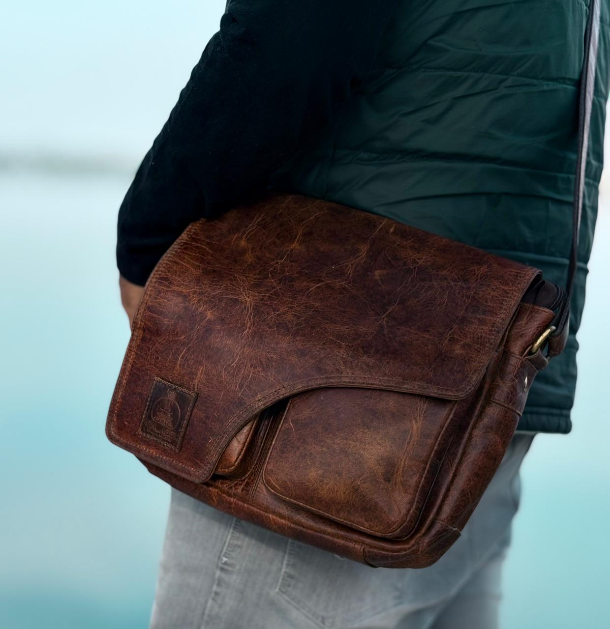 Vintage Leather Crossbody Messenger Bag