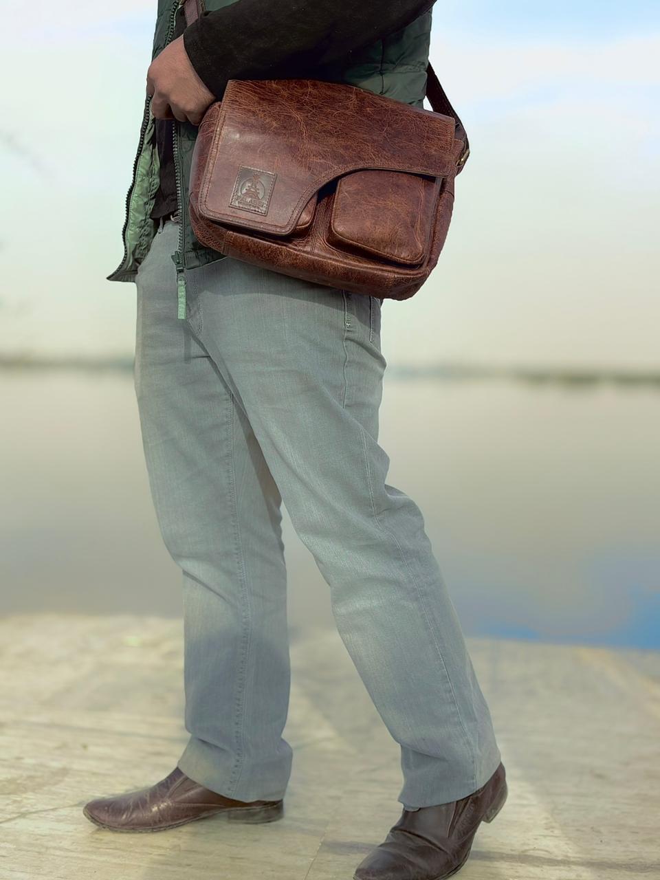 Vintage Leather Crossbody Messenger Bag