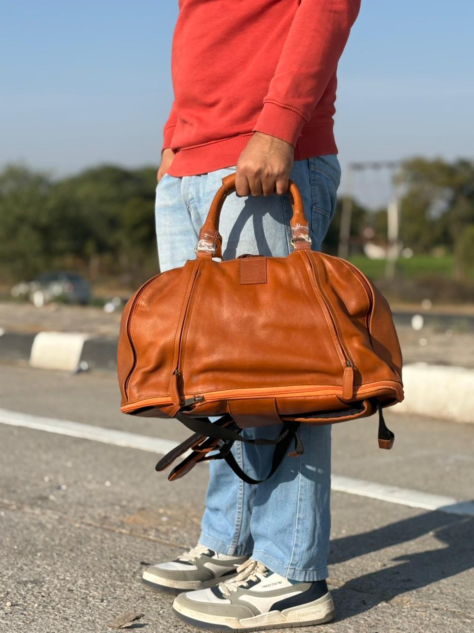 Premium Leather Travel Duffle Backpack